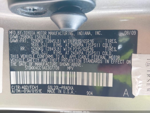 2010 TOYOTA SIENNA 5TDKK4CC1AS307708 Photo 8