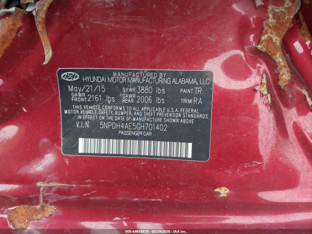 Hyundai ELANTRA SE 2016 5NPDH4AE5GH701402 Image 9