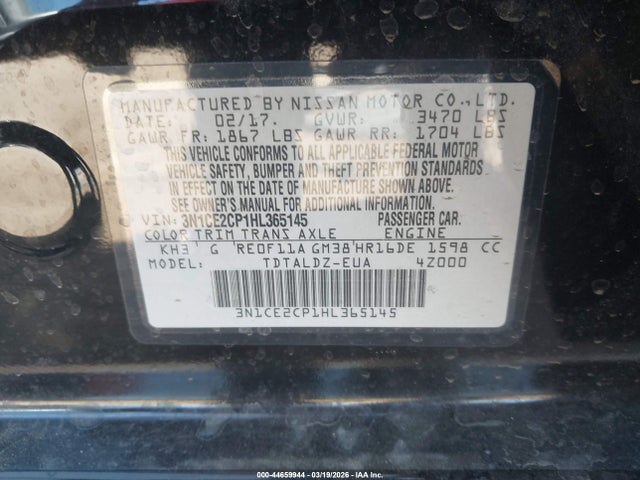 2017 Nissan Versa Note Sv მანქანა იყიდება აუქციონზე, vin: 3N1CE2CP1HL365145, აუქციონის ნომერი: 44659944