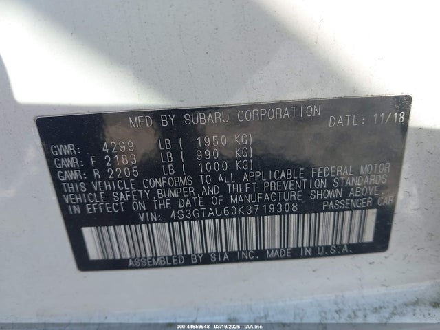 Aukcja sprzedaży 2019 Subaru Impreza 2.0i Limited, vin: 4S3GTAU60K3719308, numer aukcji: 44659948