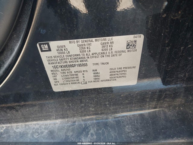 Продажа на аукционе авто 2016 Chevrolet Silverado 2500hd Ltz, vin: 1GC1KWE88GF195093, номер лота: 44659963