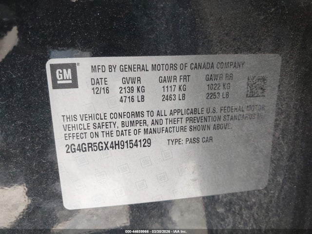 44659966 :رقم المزاد ، 2G4GR5GX4H9154129 vin ، 2017 Buick Regal Turbo Premium Ii مزاد بيع