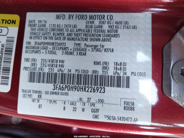 Продажа на аукционе авто 2017 Ford Fusion Se, vin: 3FA6P0H90HR226923, номер лота: 44659980