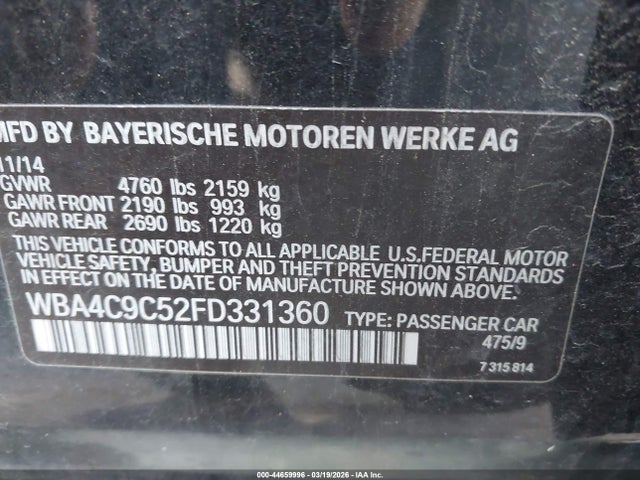 2015 Bmw 428 Gran Coupe Xdrive მანქანა იყიდება აუქციონზე, vin: WBA4C9C52FD331360, აუქციონის ნომერი: 44659996