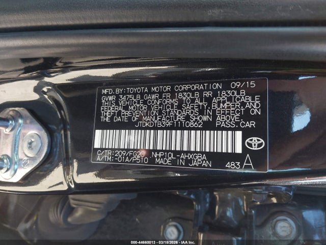 JTDKDTB39F1110862 Toyota Prius C Three