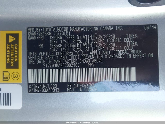 Aukcja sprzedaży 2015 Lexus Rx 450h, vin: 2T2ZB1BA2FC002100, numer aukcji: 44660057