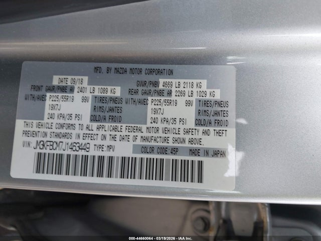 Aukcja sprzedaży 2018 Mazda Cx-5 Touring, vin: JM3KFBCM7J1463449, numer aukcji: 44660064