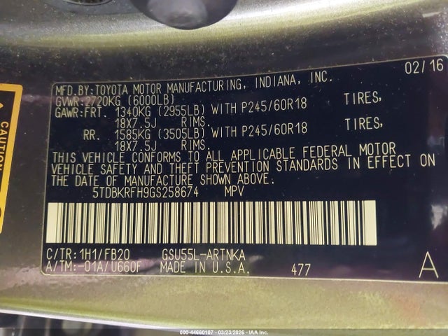 5TDBKRFH9GS258674 Toyota Highlander Le V6