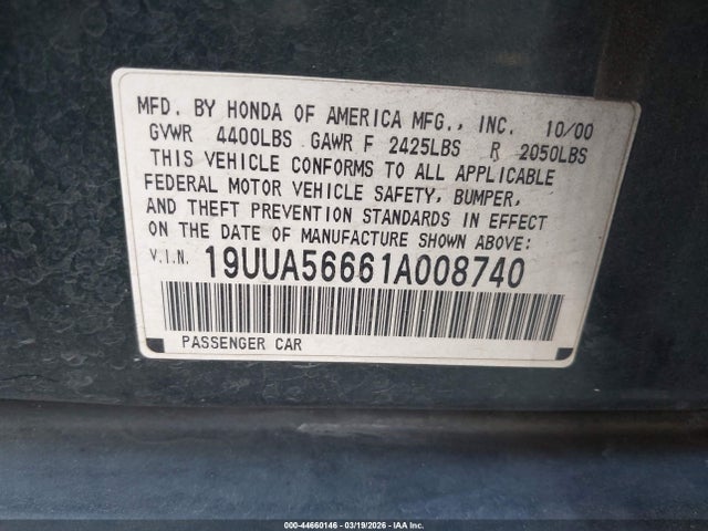 2001 Acura Tl 3.2 მანქანა იყიდება აუქციონზე, vin: 19UUA56661A008740, აუქციონის ნომერი: 44660146
