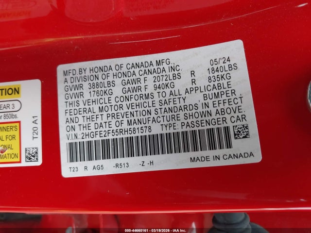 Honda Civic Sport 2024 2HGFE2F55RH581578 Image 9