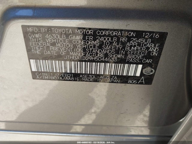 2017 Lexus Is 200t მანქანა იყიდება აუქციონზე, vin: JTHBA1D29H5044633, აუქციონის ნომერი: 44660163