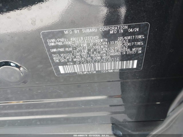 2025 Subaru Forester Premium მანქანა იყიდება აუქციონზე, vin: JF2SLDDC2SH408016, აუქციონის ნომერი: 44660176