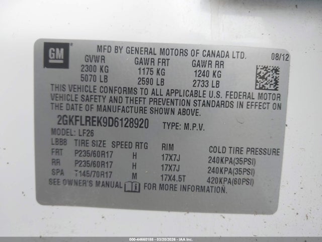 Продаж на аукціоні авто 2013 Gmc Terrain Sle-1, vin: 2GKFLREK9D6128920, номер лоту: 44660188