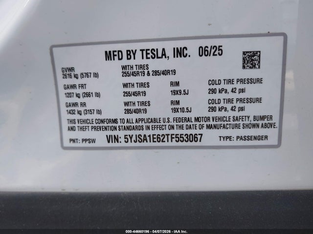2026 TESLA MODEL S 5YJSA1E62TF553067 Photo 8