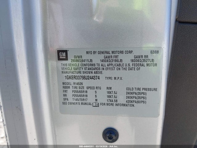 Продажа на аукционе авто 2008 Gmc Acadia Slt-2, vin: 1GKER33798J244374, номер лота: 44660201