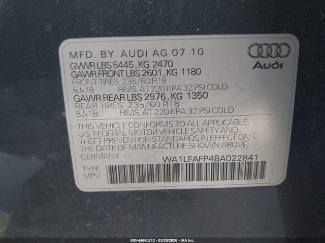 Aukcja sprzedaży 2011 Audi Q5 2.0t Premium, vin: WA1LFAFP4BA022841, numer aukcji: 44660212