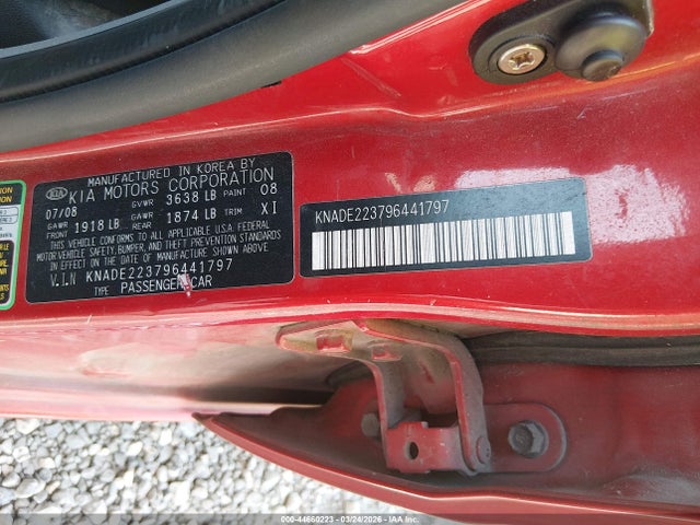 2009 Kia Rio Lx მანქანა იყიდება აუქციონზე, vin: KNADE223796441797, აუქციონის ნომერი: 44660223