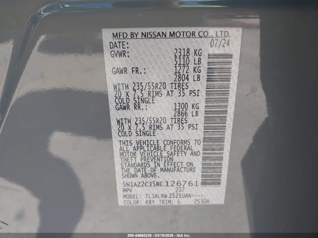 5N1AZ2CJ5RC126761 Nissan Murano Sl Fwd