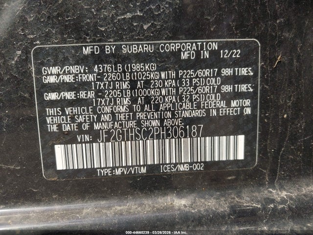 2023 Subaru Crosstrek Sport მანქანა იყიდება აუქციონზე, vin: JF2GTHSC2PH306187, აუქციონის ნომერი: 44660239