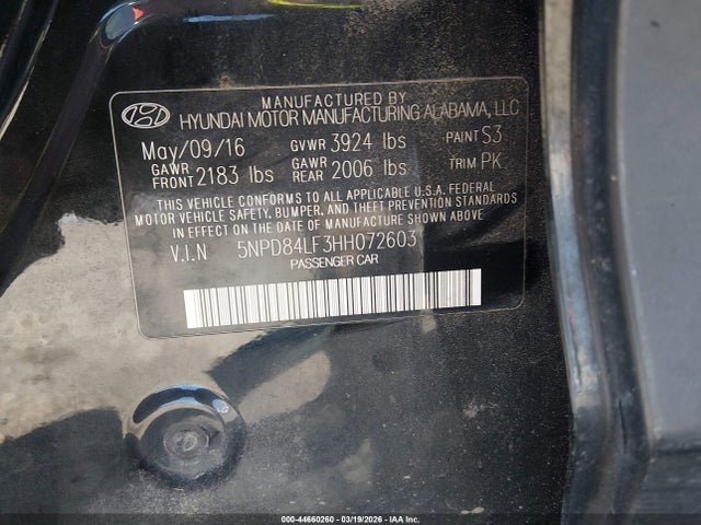 Aukcja sprzedaży 2017 Hyundai Elantra Limited, vin: 5NPD84LF3HH072603, numer aukcji: 44660260