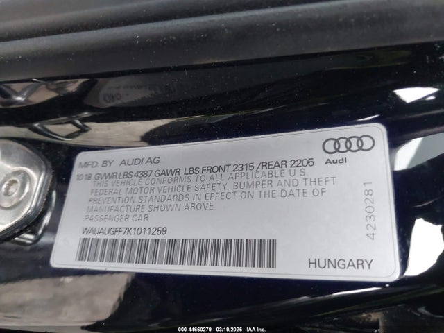 Aukcja sprzedaży 2019 Audi A3 40 Premium/40 Titanium Premium, vin: WAUAUGFF7K1011259, numer aukcji: 44660279