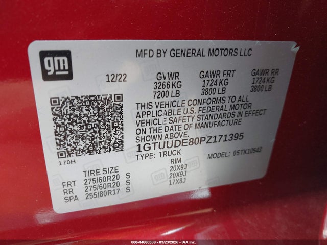 44660308 :رقم المزاد ، 1GTUUDE80PZ171395 vin ، 2023 Gmc Sierra 1500 4wd  Short Box Slt مزاد بيع