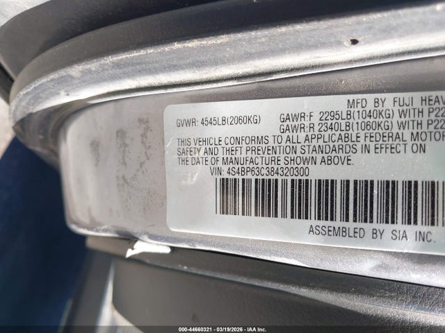 44660321 :رقم المزاد ، 4S4BP63C384320300 vin ، 2008 Subaru Outback 2.5xt Limited مزاد بيع