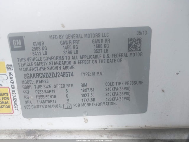 Продажа на аукционе авто 2013 Buick Enclave Leather, vin: 5GAKRCKD2DJ248574, номер лота: 44660326