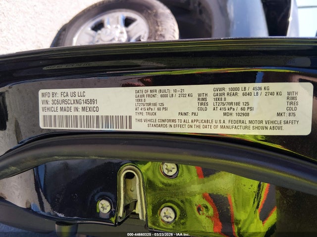 Продаж на аукціоні авто 2022 Ram 2500 Tradesman  4x4 6'4 Box, vin: 3C6UR5CLXNG145891, номер лоту: 44660325