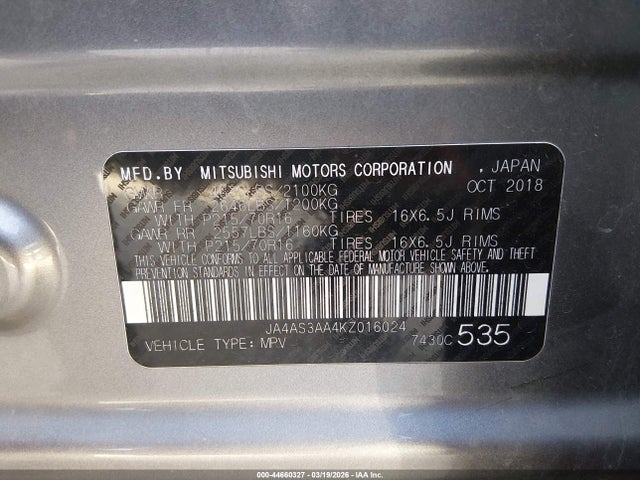 2019 MITSUBISHI ECLIPSE CROSS JA4AS3AA4KZ016024 Photo 8