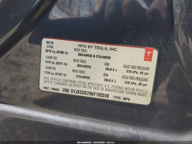 Aukcja sprzedaży 2019 Tesla Model X 100d/75d/long Range/standard Range, vin: 5YJXCDE29KF180249, numer aukcji: 44660335
