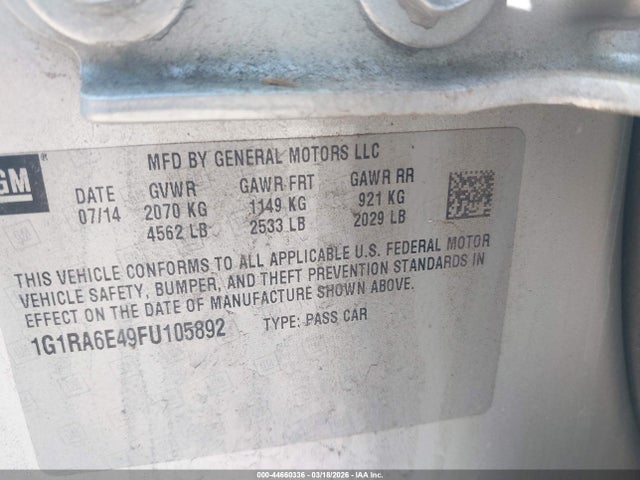 1G1RA6E49FU105892 Chevrolet Volt