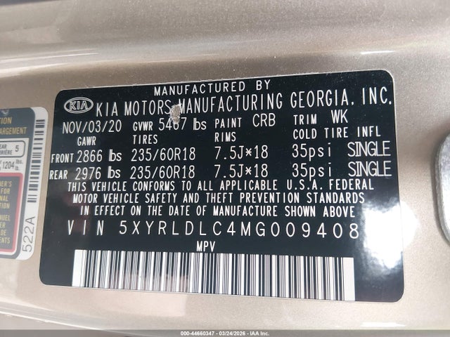 KIA SORENTO S 2021 5XYRLDLC4MG009408 Image 9