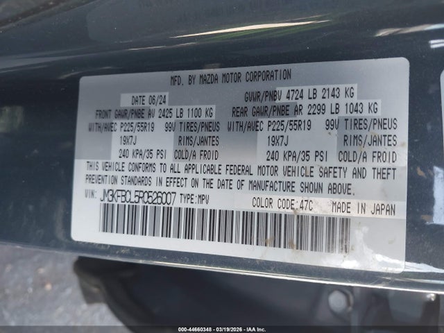 Aukcja sprzedaży 2024 Mazda Cx-5 2.5 S Carbon Edition, vin: JM3KFBCL5R0526007, numer aukcji: 44660348