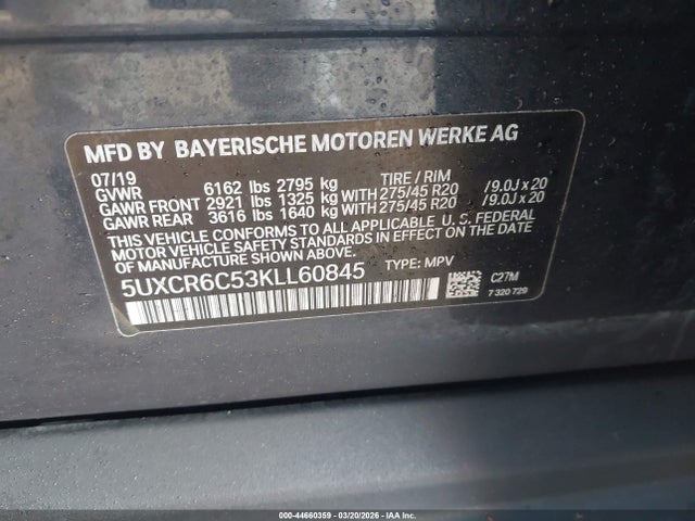 Продаж на аукціоні авто 2019 Bmw X5 Xdrive40i, vin: 5UXCR6C53KLL60845, номер лоту: 44660359