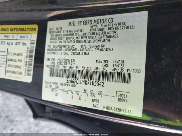 2019 FORD FUSION HYBRID 3FA6P0LU4KR105542 Photo 8