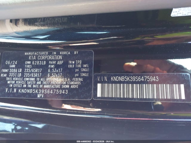 2025 Kia Carnival Mpv Lxs მანქანა იყიდება აუქციონზე, vin: KNDNB5K39S6475943, აუქციონის ნომერი: 44660362