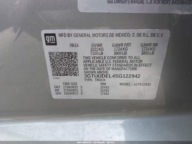 Aukcja sprzedaży 2025 Gmc Sierra 1500 4wd  Short Box Slt, vin: 3GTUUDEL4SG122942, numer aukcji: 44660379