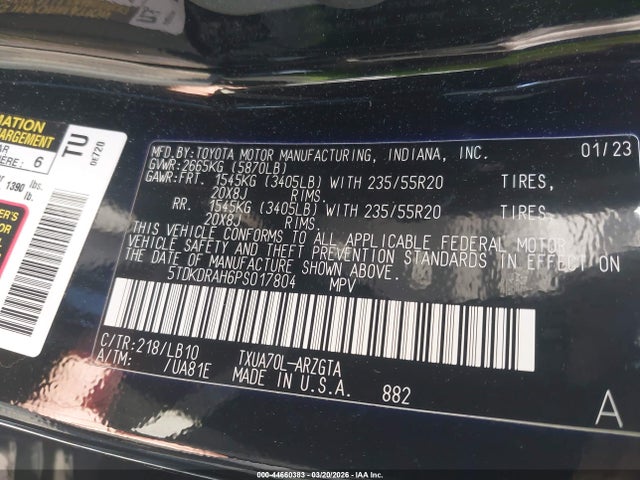 2023 Toyota Highlander Limited მანქანა იყიდება აუქციონზე, vin: 5TDKDRAH6PS017804, აუქციონის ნომერი: 44660383