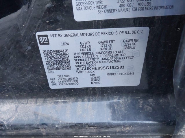 44660423 :رقم المزاد ، 3GCUKHE89SG192381 vin ، 2025 Chevrolet Silverado 1500 4wd  Short Bed Zr2 مزاد بيع