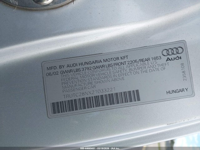 2002 AUDI TT TRUTC28NX21033221 Photo 8