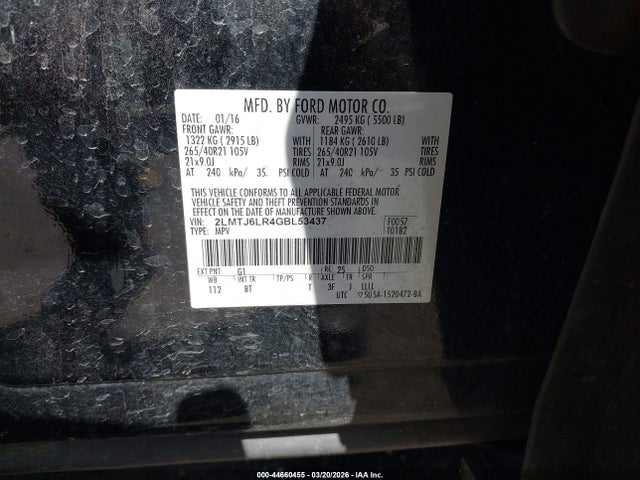 Lincoln Mkx Reserve 2016 2LMTJ6LR4GBL53437 Image 9
