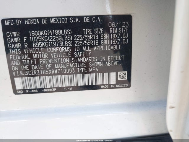 3CZRZ1H5XRM710093 Honda Hr-v 2wd Sport/2wd Sport W/o Bsi