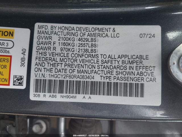 1HGCY2F60RA083404 Honda Accord Hybrid Ex-l