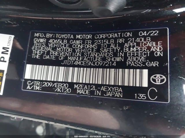JTDT4MCE5NJ097214 Toyota Corolla Xse