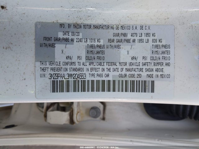 Продажа на аукционе авто 2021 Mazda Mazda3 2.5 S, vin: 3MZBPAAL3MM204553, номер лота: 44660561