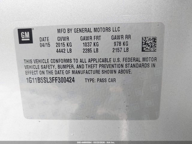 Chevrolet MALIBU LS 2015 1G11B5SL3FF300424 Image 9