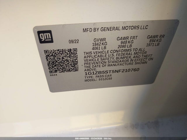 1G1ZB5ST5NF210760 Chevrolet Malibu Fwd Ls