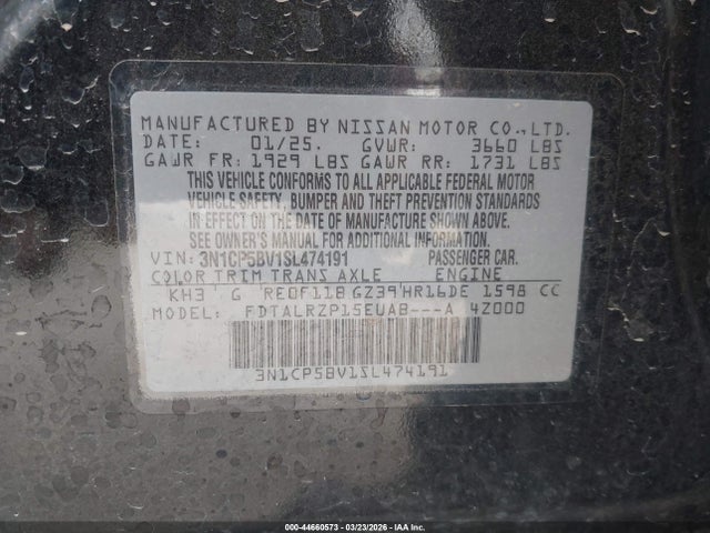 Aukcja sprzedaży 2025 Nissan Kicks Play S, vin: 3N1CP5BV1SL474191, numer aukcji: 44660573