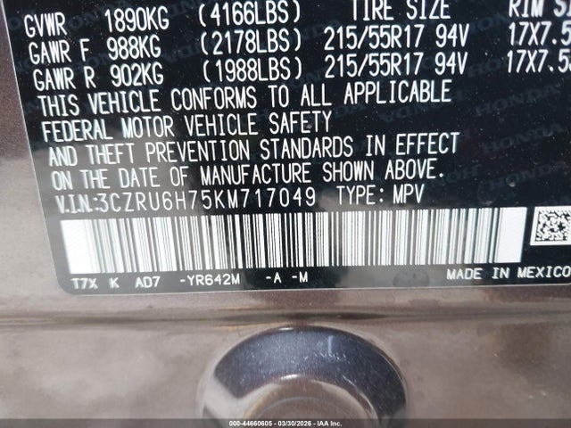 3CZRU6H75KM717049 Honda Hr-v Ex-l